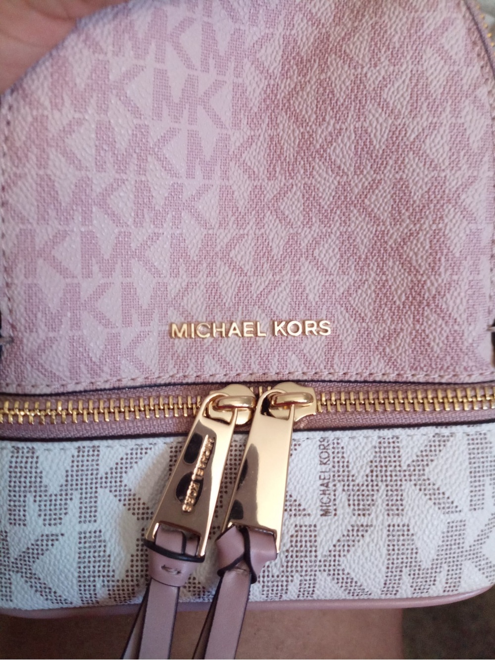 MICHAEL KORS Pink and Beige Logo Mini Backpack